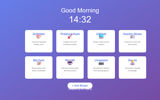 Dashboard Nexus :: Customizable new tab with quick access to Dribbble, Product Hunt, GitHub, Hacker News, Medium & more by AIO.com.ai