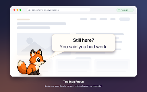 Toplings Focus :: Lets your Toplings creatures see which site you're on — and sends them into the page to nag you.