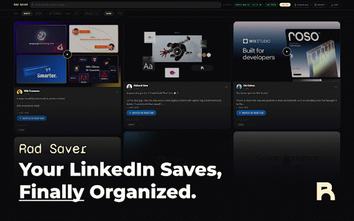 Rad Saver :: Turn your LinkedIn saved posts into a visual board. Tag, search, and organize your inspiration — built for creatives and founders.