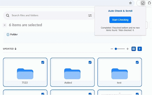 Auto Check & Scroll :: Automatically checks checkboxes on a page, scrolling down to find more.