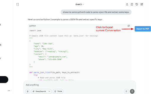 Grok to PDF :: One click to export Grok conversations to PDF files.