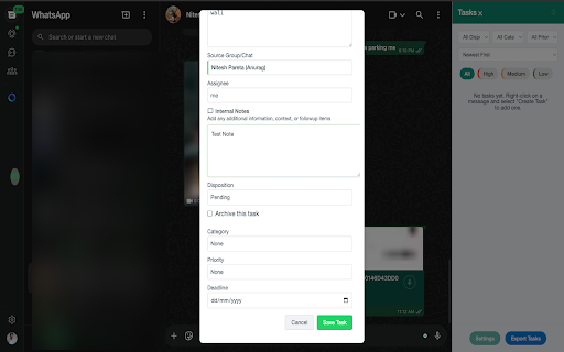 WhatsApp Task Creator :: Create and manage tasks directly from WhatsApp Web messages