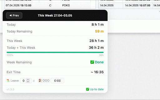 PDKS Time Calculator :: Shows working hours summary on PDKS Giriş Çıkış Bilgileri panel