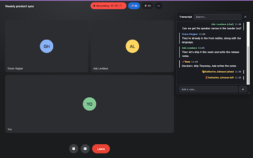 Plática Notes :: Saves Google Meet transcripts and chat locally.