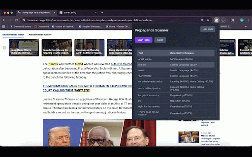 Propaganda Scanner Extension :: A browser extension that scans web pages for propaganda techniques.