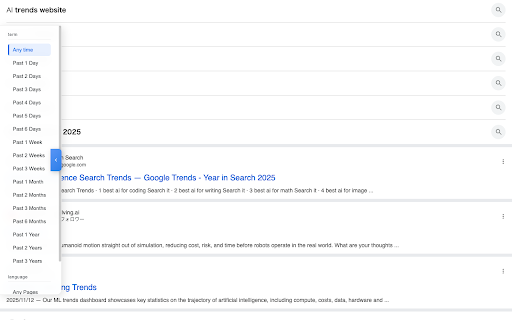 Google Search Time Filter :: Easily filter Google search results by time period and language