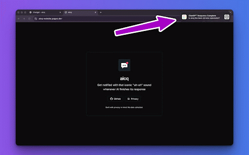 aicq :: Get notified when ChatGPT, Claude, Gemini, Z.ai, Grok or Perplexity finishes answering your question