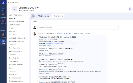 GW WhatsApp Capture :: Captura selectiva de conversaciones de WhatsApp Web y registro en Zoho CRM.