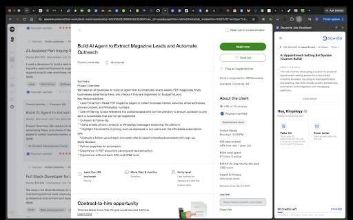 Docwrite Job Assistant :: Read the current job page and prepare details for Docwrite CV and cover letter support.