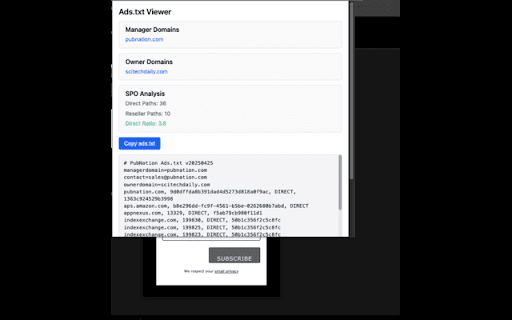 Ads.txt Checker :: Detect ads.txt files automatically on page load.