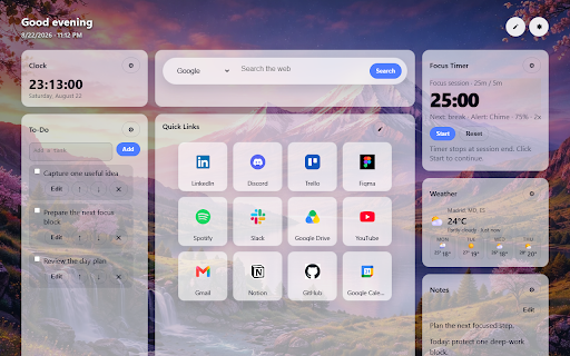 Arax - New Tab Dashboard :: A fast, customizable new tab dashboard with shortcuts, widgets, weather, and beautiful backgrounds.