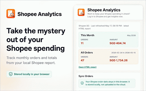 Shopee Analytics :: Securely analyze and export your Shopee order history to CSV, Markdown, or HTML reports. Your data stays local