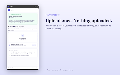 JobFit :: JobFit — instant resume-to-job fit scoring, right on the job page