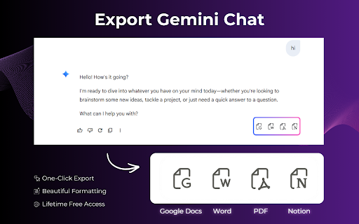 Gemini Exporter - Save Gemini to Word, PDF, Google Docs, Notion, and More :: A powerful Gemini exporter that saves your chats to PDF, Word, Google Docs & Notion in one click.