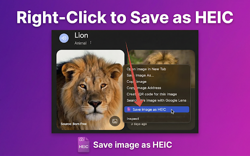 Save image as HEIC :: Convert any image to HEIC with one right-click. Smaller files, same quality — instant local conversion, no uploads.