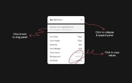 Serifio :: Inspect font details and colour codes by selecting text on webpage elements. Perfect for designers and developers.