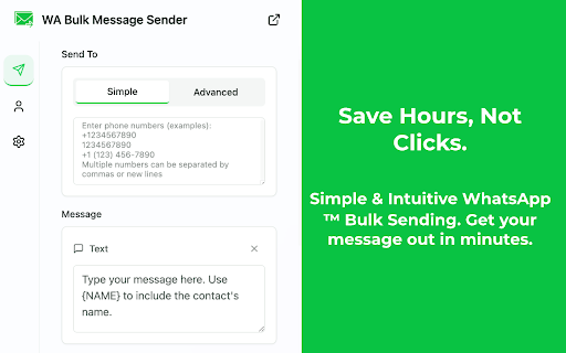 WhatsApp™ Bulk Message Sender - ExtBoost :: 🚀 Send Bulk WhatsApp™ messages (Text, Media) to Contacts, Groups, & Unsaved Numbers. Easy & Reliable WhatsApp™ Sender