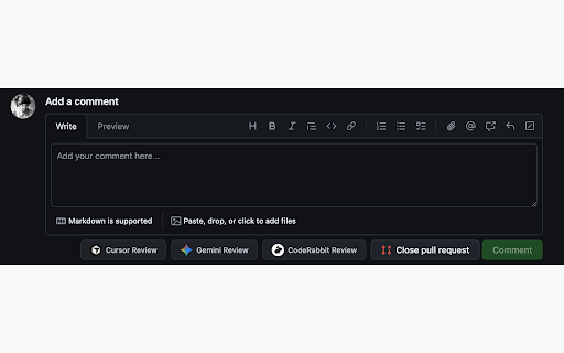 GitHub Reviews Bot :: One-click review buttons on GitHub PRs for Cursor, Gemini, CodeRabbit, Claude, Copilot and custom bots.