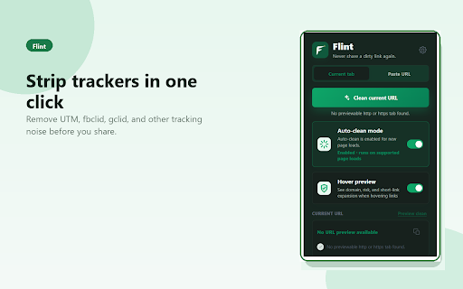 Flint :: Remove tracking parameters from URLs before sharing.