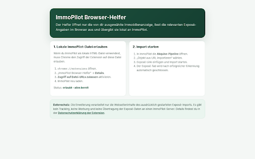 ImmoPilot Browser-Helfer :: Importiert vom Nutzer ausgewählte Immobilien-Exposés lokal und strukturiert in ImmoPilot.