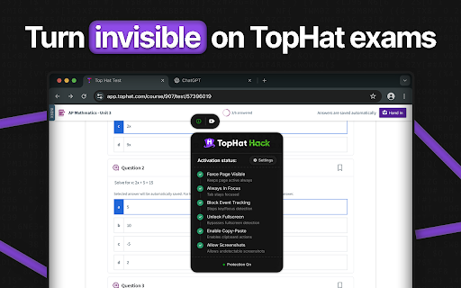TopHat Hack :: Cheat on exams undetected, and maintain a low-profile on all TopHat tests.