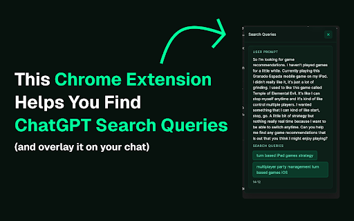 ChatGPT Search Query Extractor :: See the web searches ChatGPT runs: queries and results grouped by prompt. Click to copy, expand results, export to Markdown/CSV.
