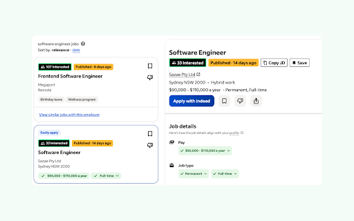 Indeed Job Tracker :: Indeed published dates, interested counts, Copy JD, and local application tracking.