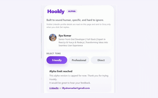 Hookly :: Generate personalized LinkedIn cold messages with Human Score.