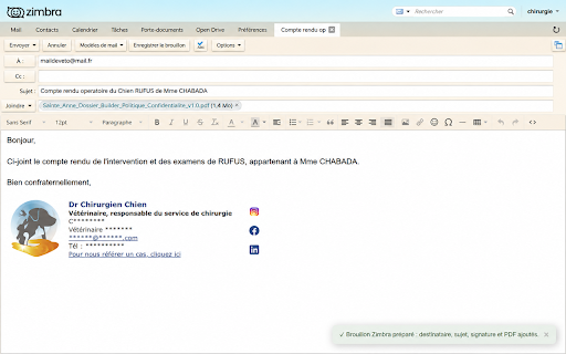 Sainte Anne Dossier Builder - Mail Zimbra :: Prépare les brouillons Zimbra, ajoute les pièces jointes et signale automatiquement sa connexion à Sainte Anne Dossier Builder.
