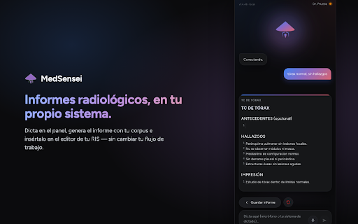 MedSensei :: Asistente IA para informes radiológicos. Dicta, genera e inserta informes en tu sistema.