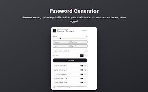 Password Generator :: Generate strong, cryptographically random passwords entirely on your device. No accounts, no servers, never logged.