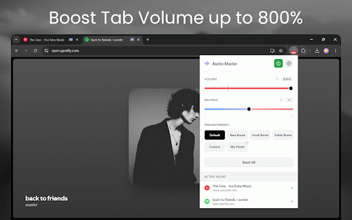 Audio Master :: Take full control of your browser tab's audio with a volume booster, equalizer, and more.