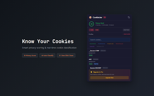 Cookie Manager & Editor - CookieJar :: EditThisCookie alternative for MV3. Edit, export & import cookies. Privacy score, auto-cleanup & smart categorization. 100% free.