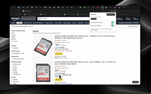 Bye Basics for Amazon :: Hide Amazon Sponsored results. Block Amazon Basics in search.