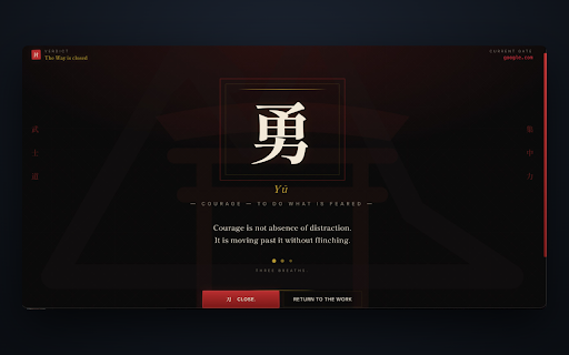 Focusan - 集中 :: Bushidō for your browser. Cut distractions with calm focus and samurai resolve — schedules, daily limits, Pomodoro sessions.