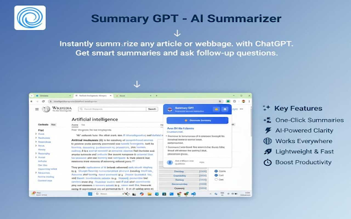 AI Web Summarizer - Article Reader :: Instantly summarize any article or webpage with ChatGPT. Get smart summaries and ask follow-up questions.