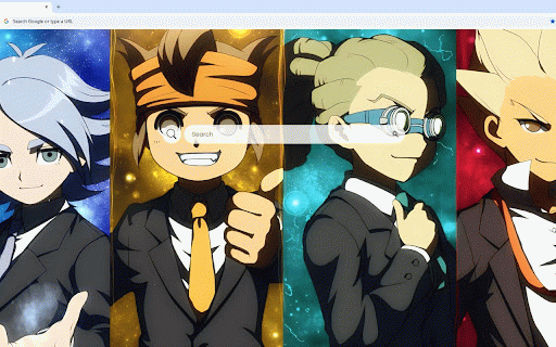 Inazuma Eleven Live Wallpaper :: Four Inazuma Eleven heroes in suits against vibrant cosmic backgrounds with galaxy effects.