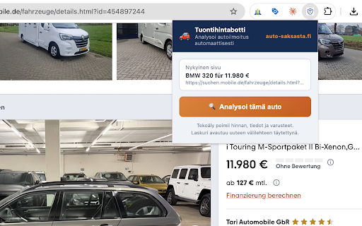 Auto-Saksasta Tuontihintabotti :: Analysoi autoilmoitus yhdellä klikkauksella ja avaa Tuontihintabotin täytettynä.