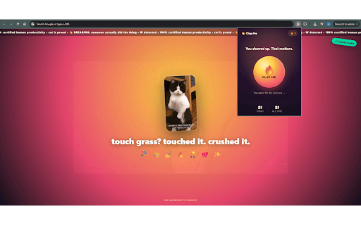 Clap Me — Celebrate Every Task with Confetti, Cats & Applause 👏 :: One-click celebration with real applause, confetti, dancing cats & hype captions. Daily streak + lifetime counter included.