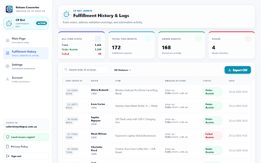 CP Bot by Automation Alchemists :: Copy eBay AU buyer addresses into Amazon AU checkout/address forms. Manual place-order only.