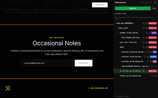 SavedPixel HTML CSS JS Extractor :: Extract HTML, CSS, assets, Markdown, and SEO Markdown from webpages with a visual picker and clean exports.