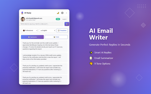 AI Email Writer - Gmail Reply Generator :: AI-powered email assistant for Gmail. Generate professional replies, summarize emails & polish drafts with one click. Free!