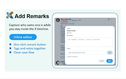 X Remark :: Add local remarks and group tags to X/Twitter users.