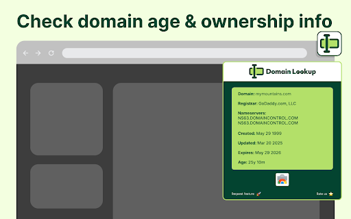 Domain Age Lookup :: Quick access to domain details - view registration dates, age, ownership info, and nameserver data with one click.