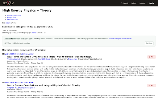Abstract Lens :: Human, AI, and Mixed estimates for arXiv abstracts. Powered by GPTZero. Abstracts only; no API key needed.