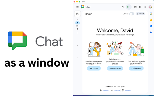 Google Chat Hub :: Quick-launch Google Chat in multiple formats. Includes notification badges, keyboard shortcuts, and session keepalive.