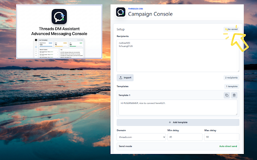 Threads DM Assistant :: Manage Threads DM queues with templates, recipient imports, progress tracking, and diagnostics.