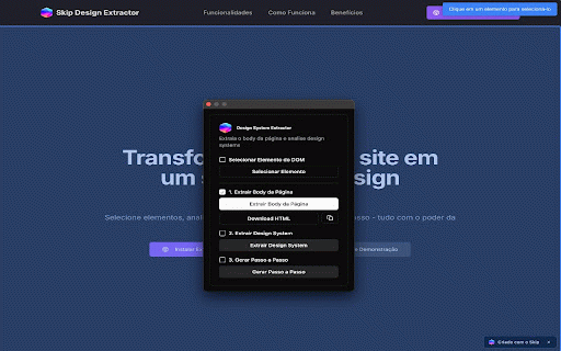 Skip Design Extractor :: Selecione elementos da página ou extraia o design system completo com AI.