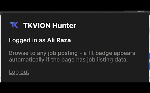 TKVION Hunter :: Instant job-fit verdict on postings, auto-fills applications from your resume, tracks Applied/Wrong status.