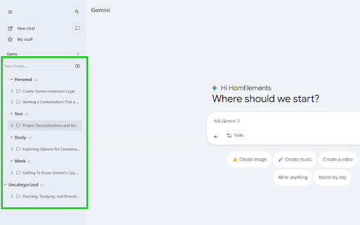 Gemini Chat Organizer :: Organize Gemini chats into folders with drag-and-drop. Assign folders and chat with AI using your own Gemini API key.